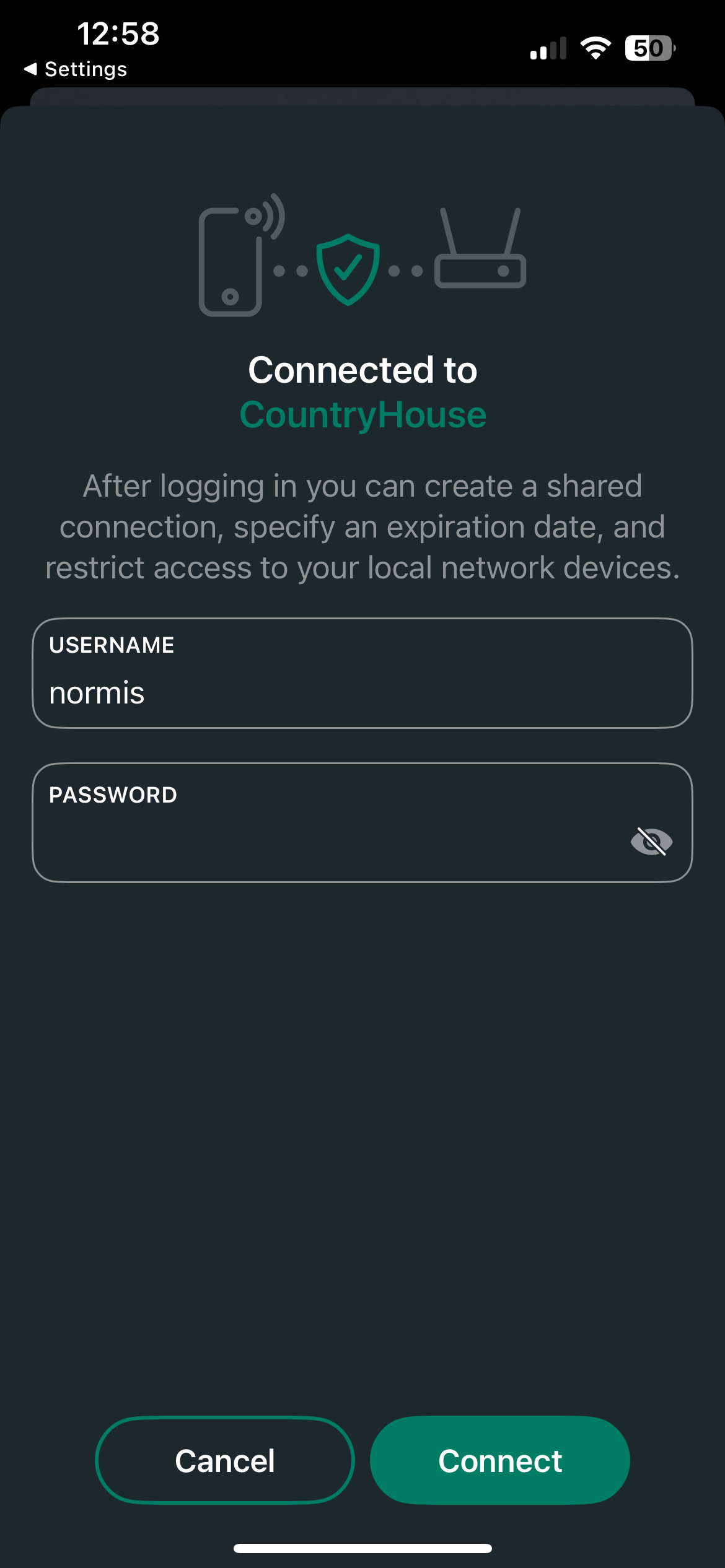 Manage shares asking for the router user name and password
