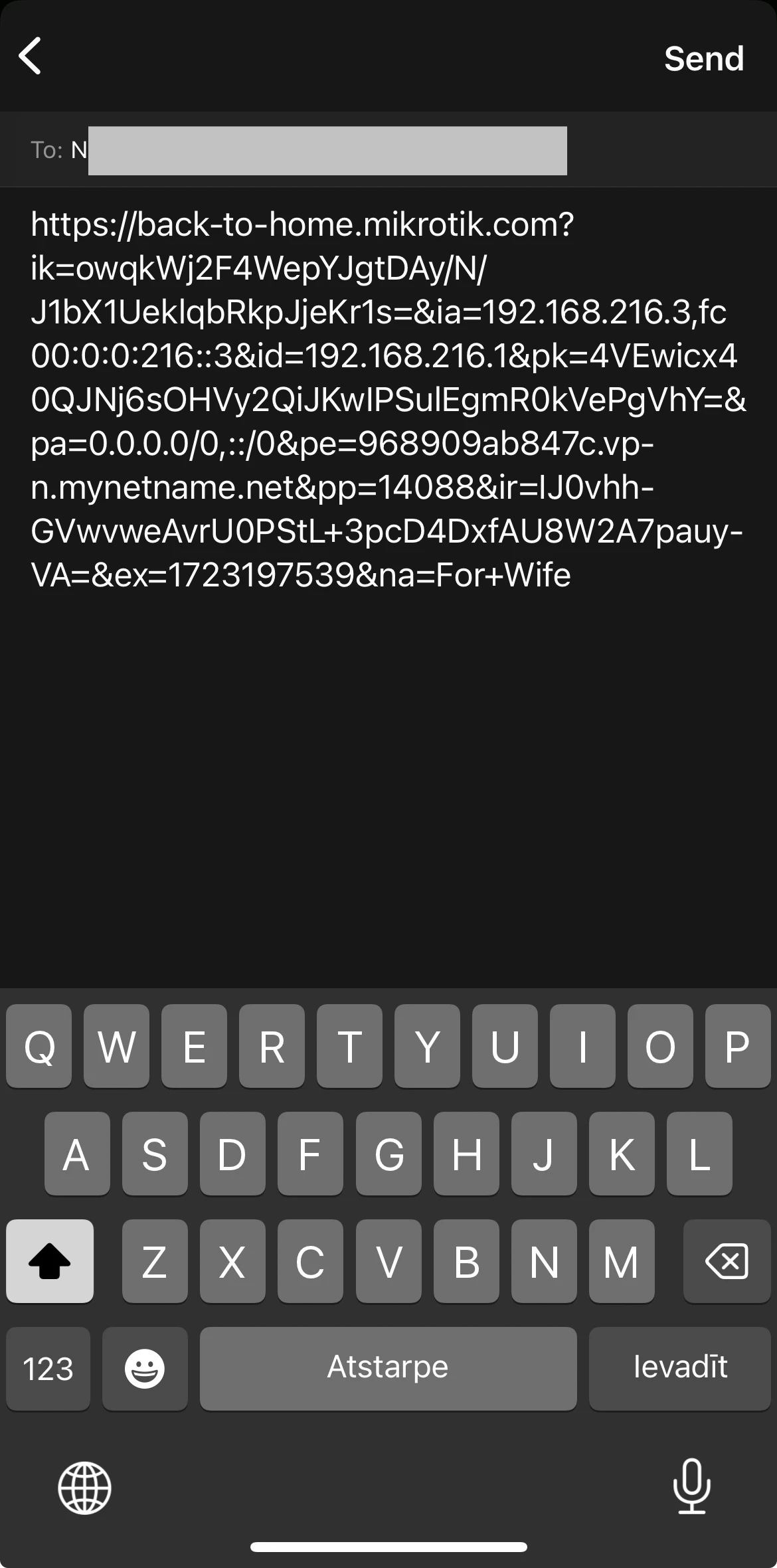 Invite link pasted into a chat app