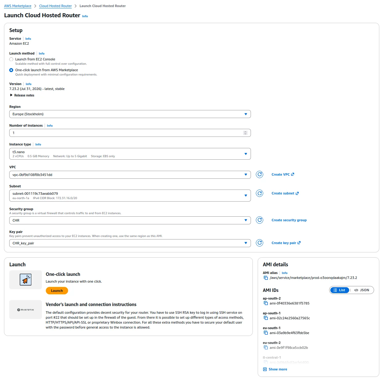 CHR AWS launch configuration