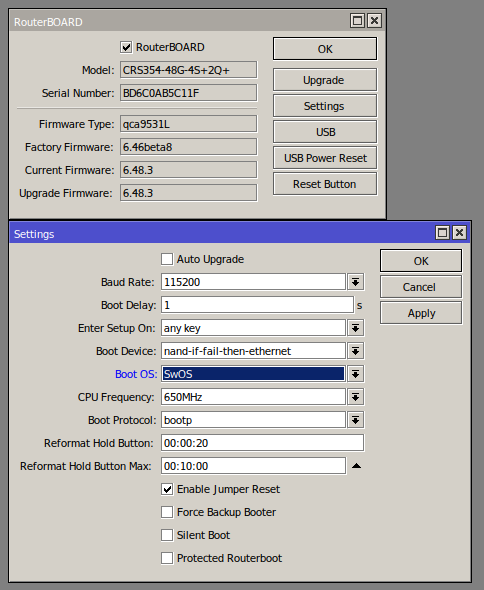 Router board settings