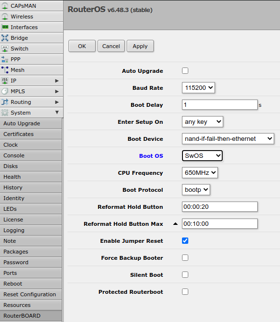 Router board settings webfig