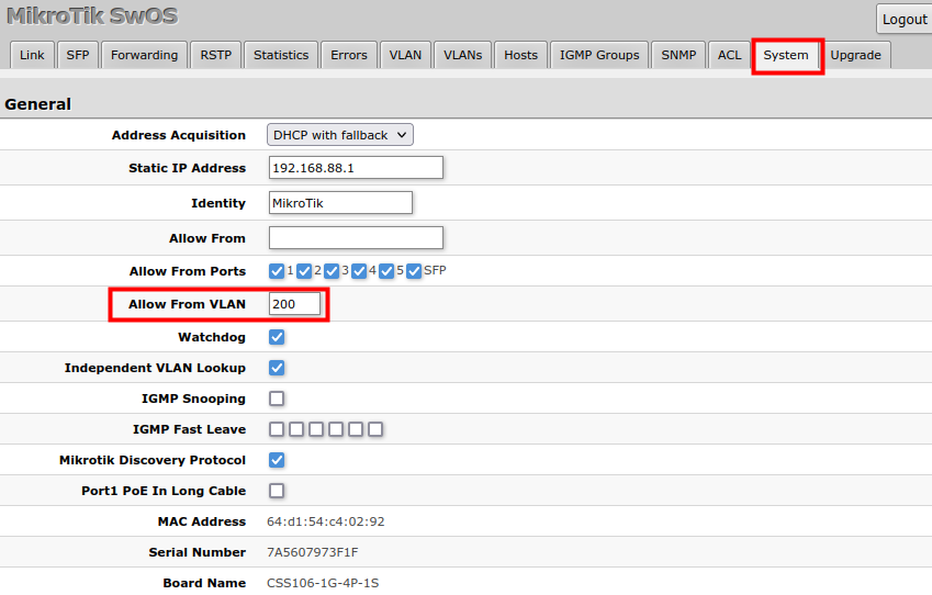 Css106 system vlan