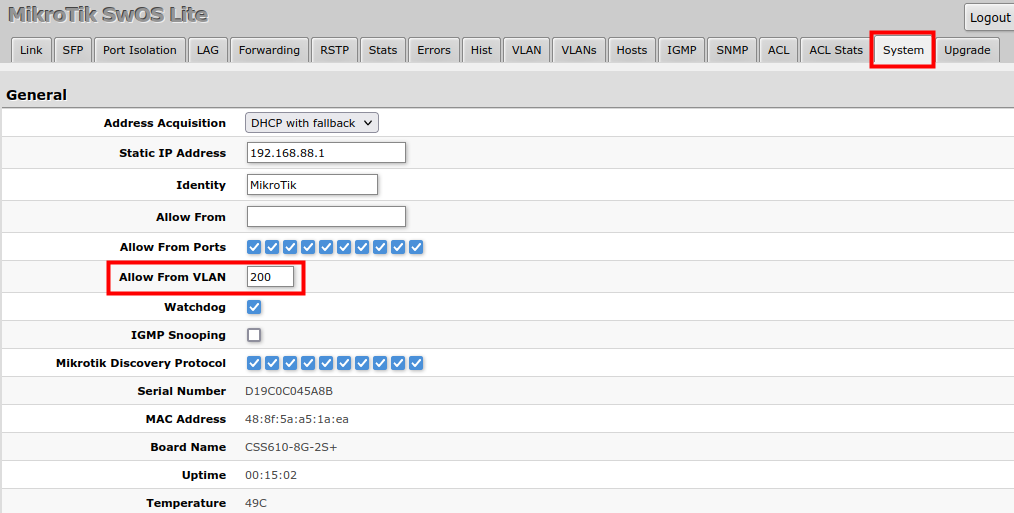 Css610 system vlan