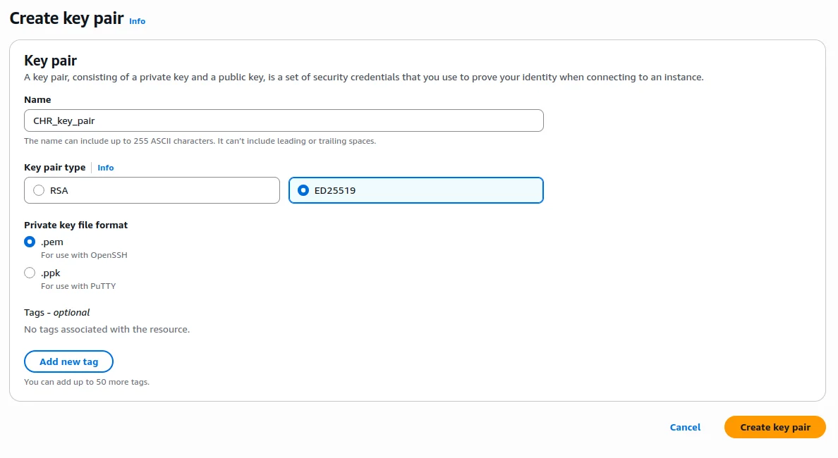 Create key pair step 2