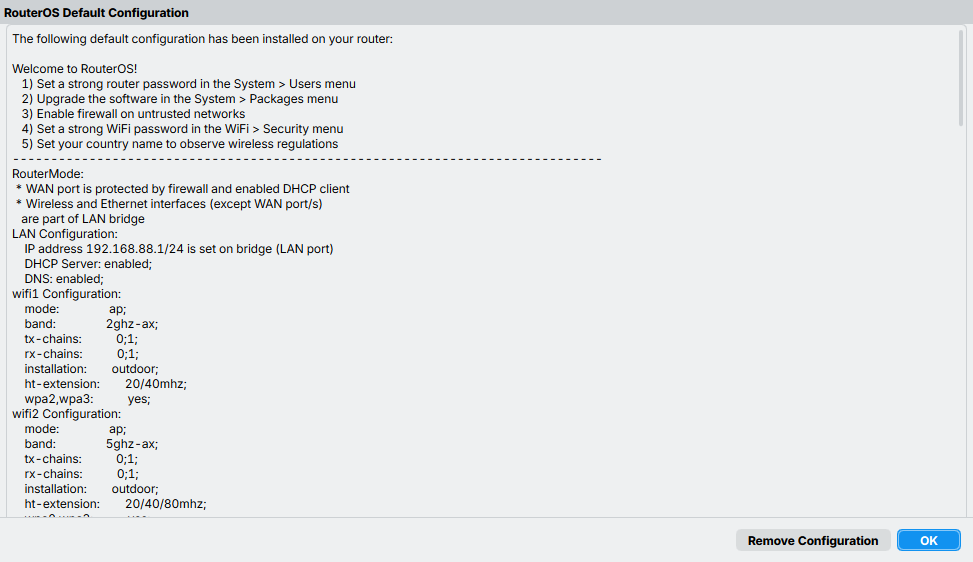 Default configuration prompt